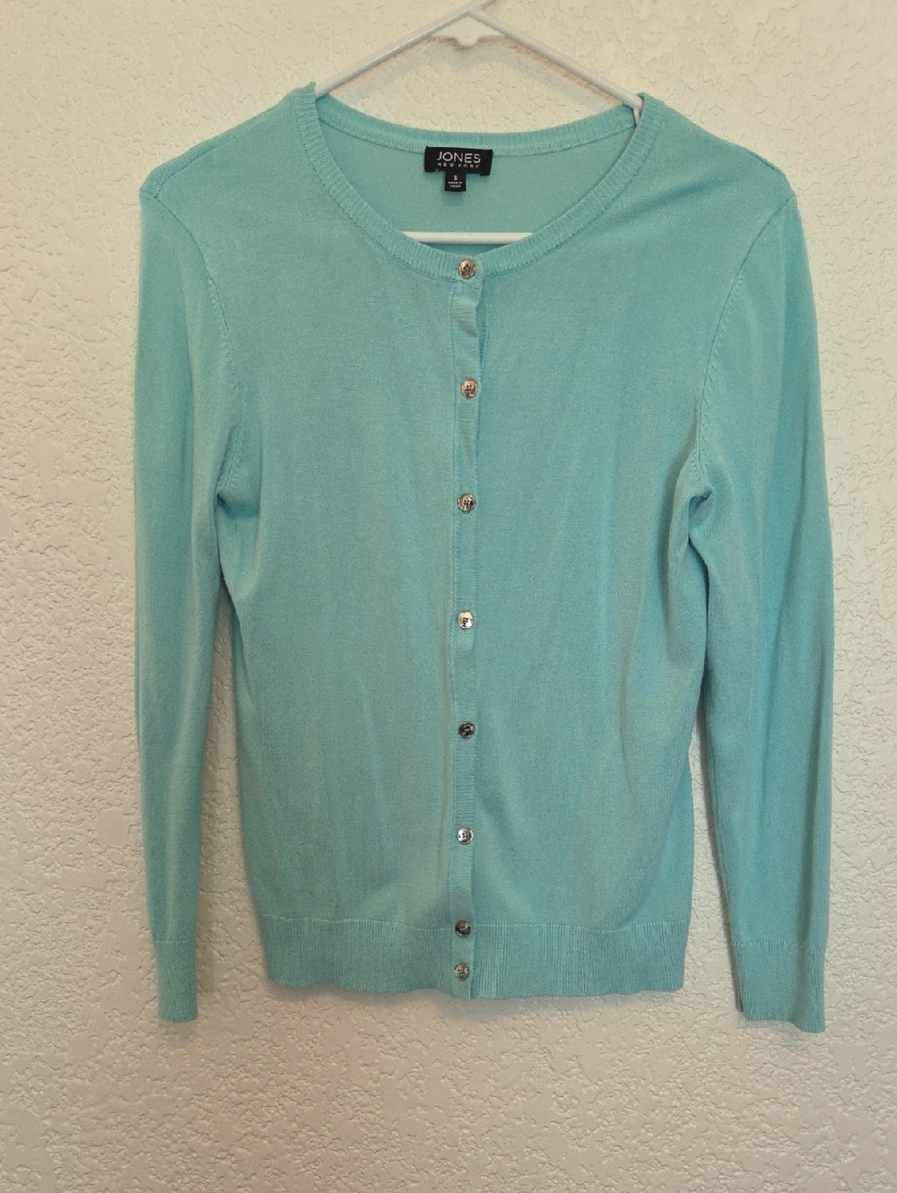 Jones New York Aqua Button-Front Crewneck Cardigan, Size S